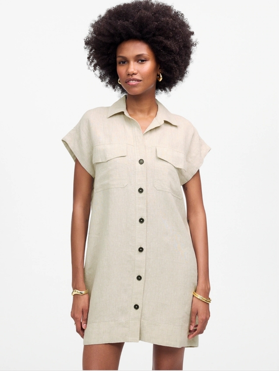 Madewell Dresses & Skirts - Madewell Linen Utility Short-Sleeve Mini Shirtdress in Oat